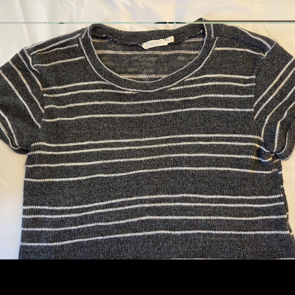 Lush Gray and White Striped Short Sleeve Tee